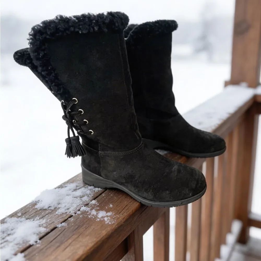 LAUREN RALPH LAUREN WOMENS SUEDE BOOTS BLACK SIZE 6B